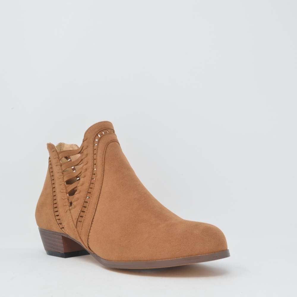 ⭐️ Women SUEDE Woven Ankle Boots Tan - Picture 3 of 4